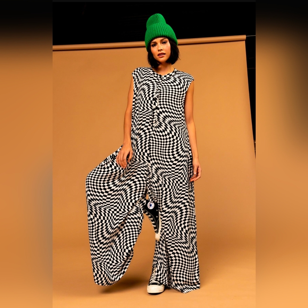 Dressed In LALA Rare Checkered wide Leg jumpsuit